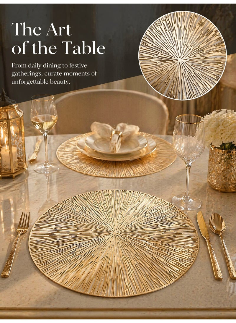 Nurava Firework Pattern Placemats Set of 2 Gold Vinyl Table Mats Heat Resistant Non Slip Place Mats for Dinning Table Setting Wedding Party Decoration - Image 3