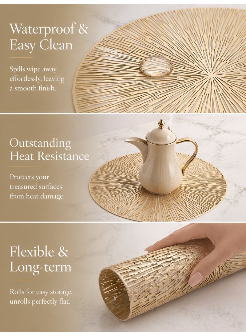 Nurava Firework Pattern Placemats Set of 2 Gold Vinyl Table Mats Heat Resistant Non Slip Place Mats for Dinning Table Setting Wedding Party Decoration - Image 4