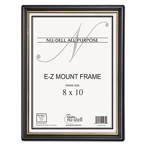 NuDell EZ Mount Diploma Frame, Picture Frames, Document Holder, Certificate Holders, Plastic Face, Black with Gold Trim - Image 1