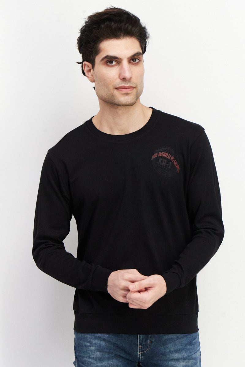 KA-1 Men Crew Neck Brand Logo Long Sleeve Sweatshirts, Black - Image 1