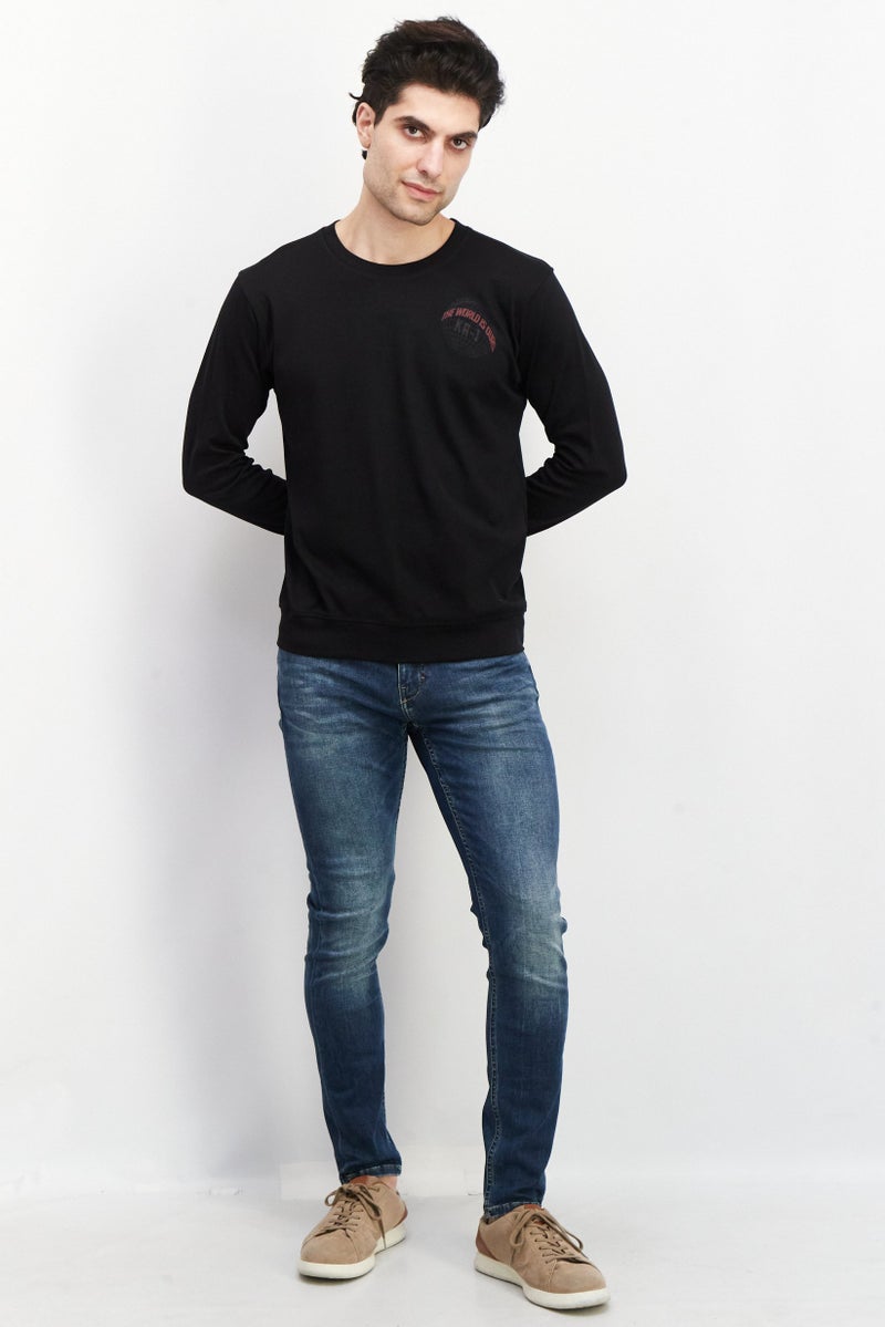 KA-1 Men Crew Neck Brand Logo Long Sleeve Sweatshirts, Black - Image 3