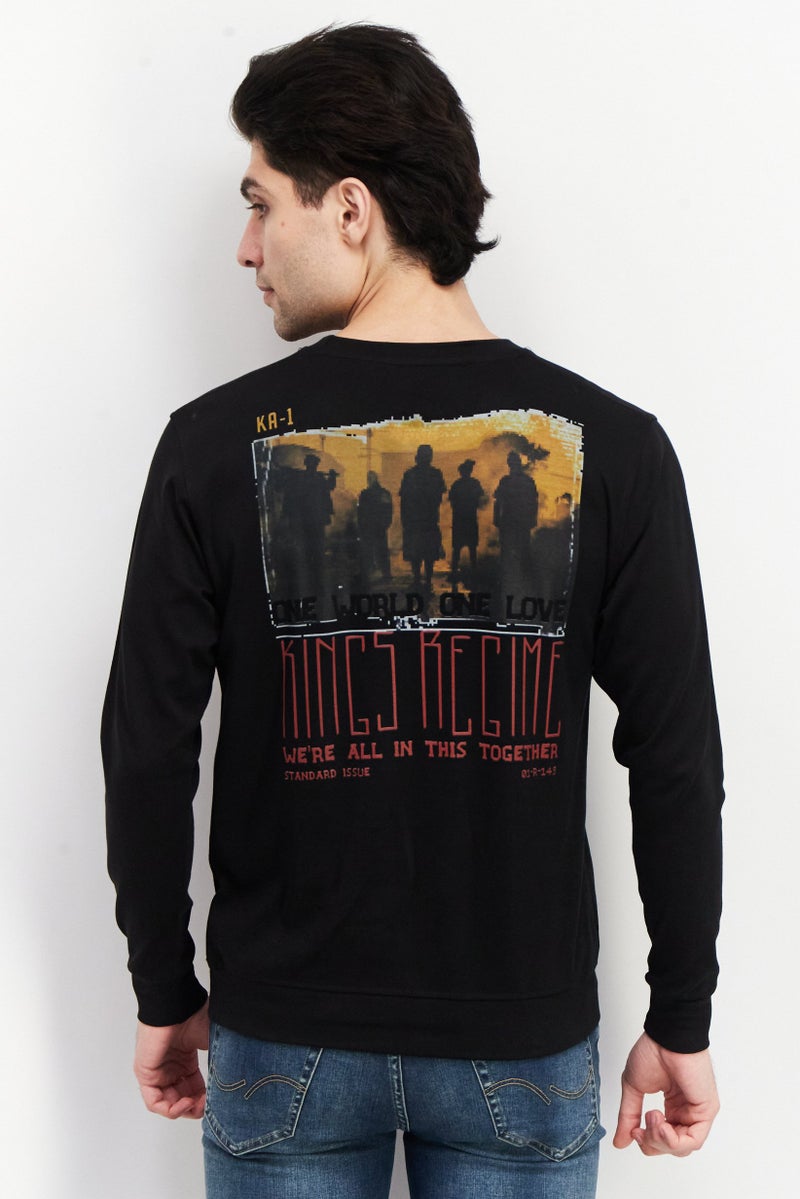 KA-1 Men Crew Neck Brand Logo Long Sleeve Sweatshirts, Black - Image 4