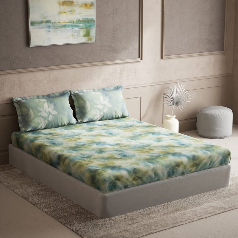 DDECOR Live beautiful DDECOR Pack of 1 Fiesta Floral Cotton Double Bedsheet with 2 Pillow Covers Green 