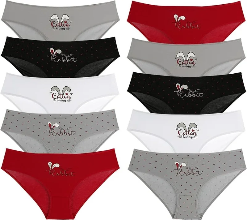 دونيلا 10-Piece Colorful Rabbit Printed Women's High Waist Panties - 31711234B