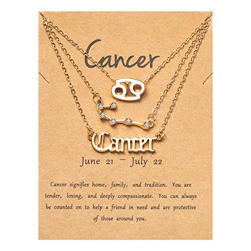 PANTIDE 3Pcs Cancer Zodiac Layer Necklaces for Women Retro 14K Gold Plated 12 Constellation Pendant Letter Necklaces Exquisite Letter Horoscope Old English Zodiac Sign Necklace Jewelry Birthday Gift - Image 1