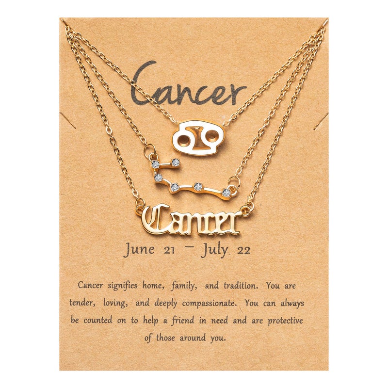 PANTIDE 3Pcs Cancer Zodiac Layer Necklaces for Women Retro 14K Gold Plated 12 Constellation Pendant Letter Necklaces Exquisite Letter Horoscope Old English Zodiac Sign Necklace Jewelry Birthday Gift - Image 3