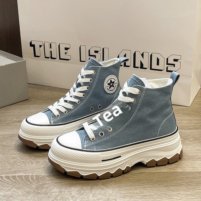Spring Canvas High-Top Sneakers for Women Light Blue 