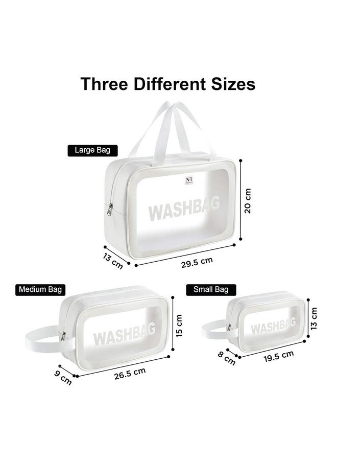 NFI essentials NFI essentials Pack of 3 Transparent Washbag Pouch, Makeup Pouch for Women Cosmetic Organizer Bag Travel Makeup Bag Portable Carry Toiletry Storage Bag Pouch for Girls  - Image 4