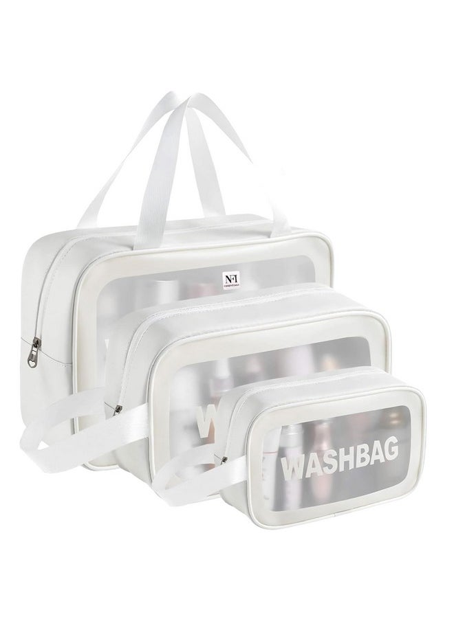 NFI essentials NFI essentials Pack of 3 Transparent Washbag Pouch, Makeup Pouch for Women Cosmetic Organizer Bag Travel Makeup Bag Portable Carry Toiletry Storage Bag Pouch for Girls  - Image 1