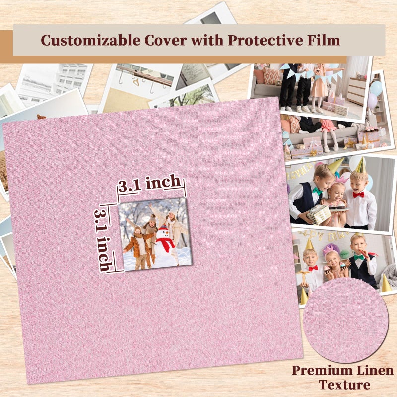 Hiwhy 12x12 Inch Large 3 Ring DIY Scrapbook Photo Album, Linen Cover Scrapbook with 20 Sheets Plastic Sleeves 40 Pages Memory Book for Wedding Birthday Baby Family (Pink) - Image 4