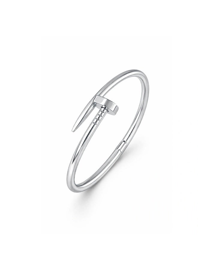 Shein Silver Nail Wrap Bangle Bracelet Size 17cm — Realistic Screw Thread Design — 18K Platinum Plated Stainless Steel — Unisex Men Women Jewelry — Modern Luxury Gift for Engagement & Anniversary - Image 1