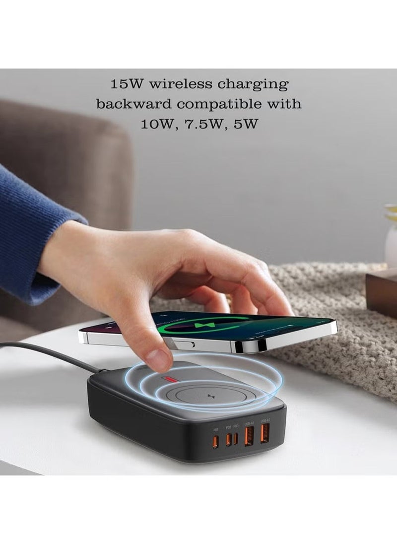 TIGER شاحن سطح المكتب متعدد المنافذ Q4010 بقوة 140 واط – شاحن سريع محمول من نوع C مع 5 منافذ لأجهزة اللابتوب، التابلت، والهاتف المحمول – تصميم أسود مدمج، حل شحن عالي السرعة - Image 2