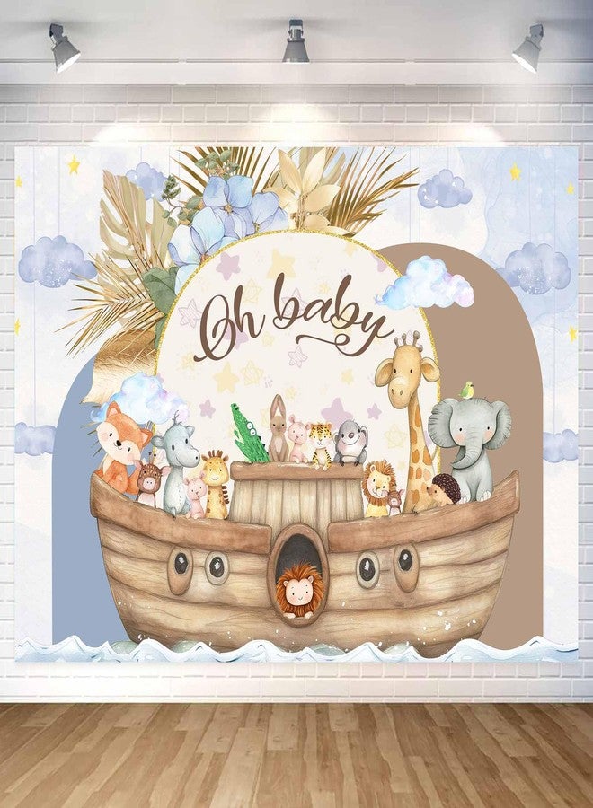 Pinpai 7X5ft Noah's Ark Baby Shower Photo Backdrop Photography Background, Oh Baby Boho Cartoon Animal Woodland Ocean Newborn Kid Party Backdrops Photo Booth Prop Decorations Wall Decor Tablecloth - Image 1