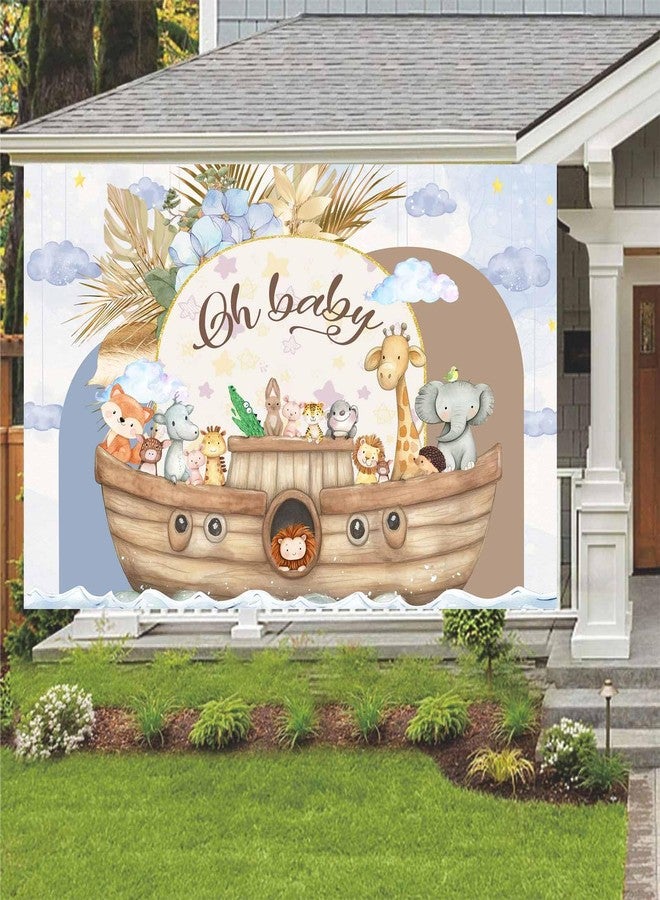 Pinpai 7X5ft Noah's Ark Baby Shower Photo Backdrop Photography Background, Oh Baby Boho Cartoon Animal Woodland Ocean Newborn Kid Party Backdrops Photo Booth Prop Decorations Wall Decor Tablecloth - Image 3