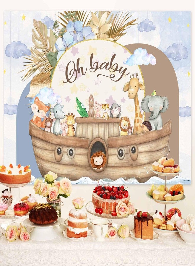 Pinpai 7X5ft Noah's Ark Baby Shower Photo Backdrop Photography Background, Oh Baby Boho Cartoon Animal Woodland Ocean Newborn Kid Party Backdrops Photo Booth Prop Decorations Wall Decor Tablecloth - Image 2