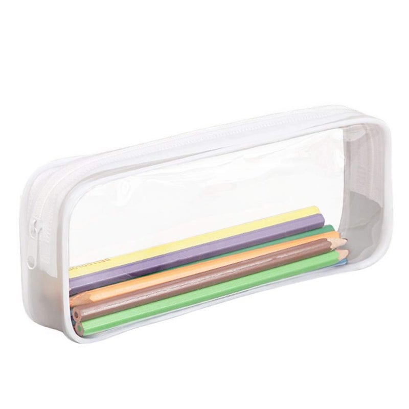 Funny live Clear Pen Pencil Case Pouch Big Capacity Pencil Case Bag Storage Bag Holder Transparent PVC Pen Bag Pencil Pouch for Office School Supplies Travel Cosmetic Makeup Bag White