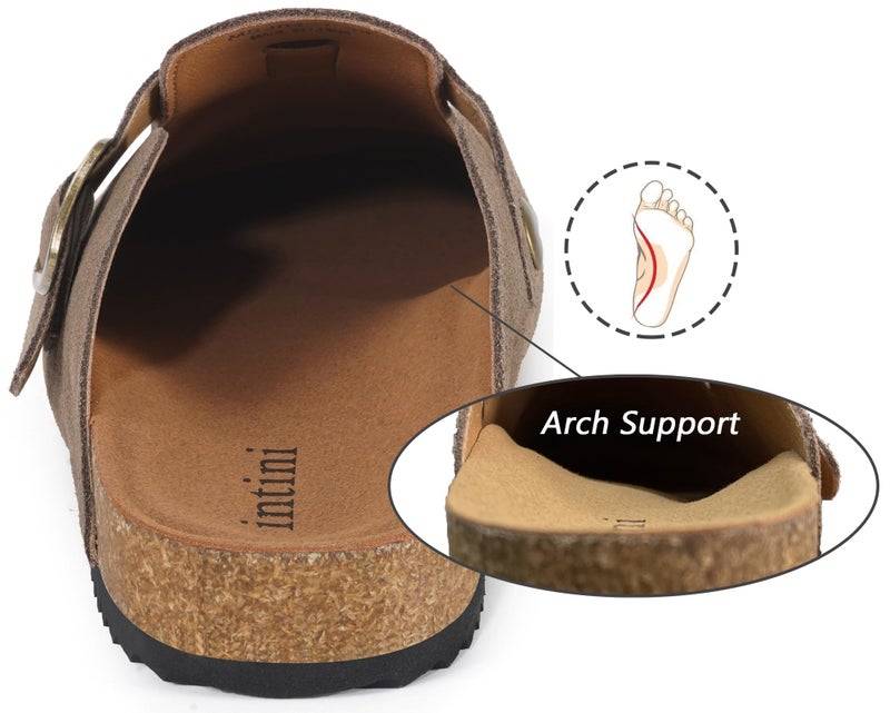 Intini Cork Clogs for Women Mens Genuine Suede Leather Clogs Soft Footbed Potato Shoes with Arch Support Brown - Image 4