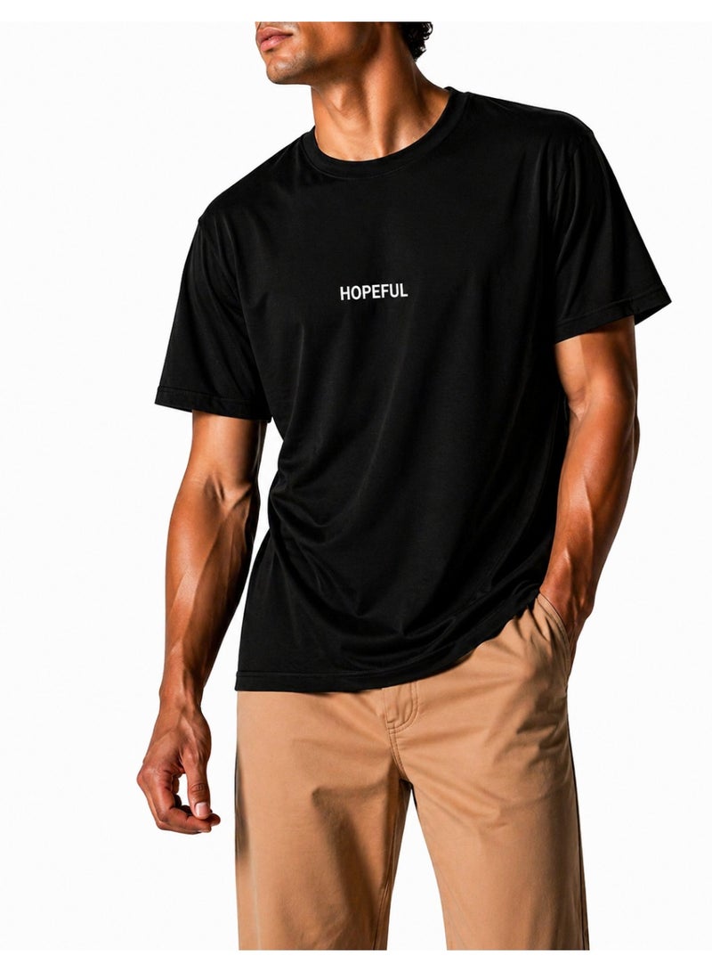 Men's Relax Fit Cotton T-shirt with 'HOPEFUL' Print - Black - Image 1
