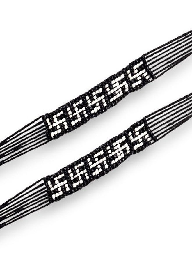 Elleva Swastik Bracelet for Men and Women | Stylish Thread Adjustable Bracelet Spiritual | Religious Black Dhaga for Nazar | Traditional Pooja Kalawa Bracelets Protection for Unisex, Set of 2 (Pack of 1) - Image 1