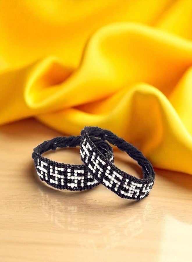 Elleva Swastik Bracelet for Men and Women | Stylish Thread Adjustable Bracelet Spiritual | Religious Black Dhaga for Nazar | Traditional Pooja Kalawa Bracelets Protection for Unisex, Set of 2 (Pack of 1) - Image 3