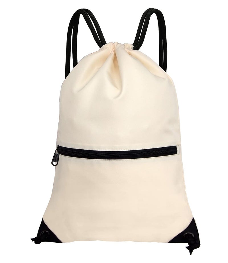 HOLYLUCK Drawstring Backpack Bag Sport Gym Sackpack (beige) - Image 1