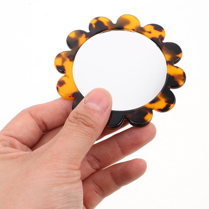 Retro Handheld Mirror Portable Round Compact Travel Mirror With Deep Tortoise Shell Frame - Image 5