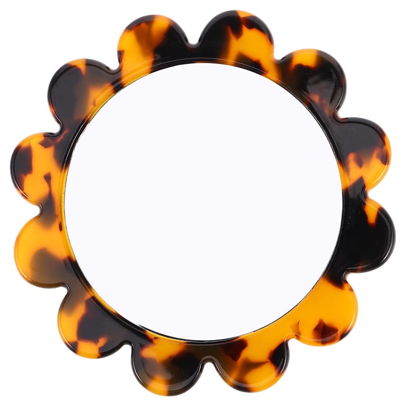 Retro Handheld Mirror Portable Round Compact Travel Mirror With Deep Tortoise Shell Frame - Image 2