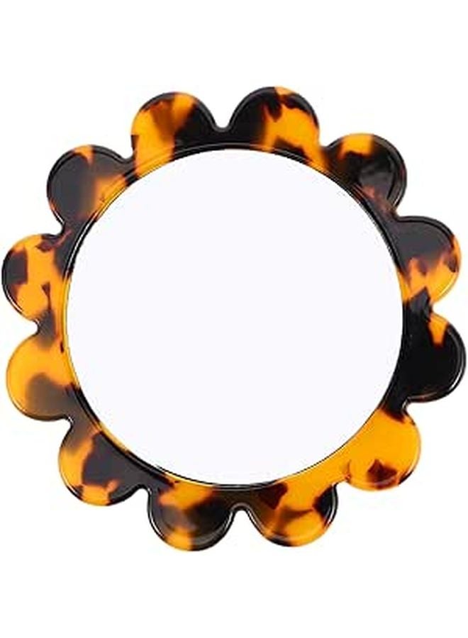 Retro Handheld Mirror Portable Round Compact Travel Mirror With Deep Tortoise Shell Frame - Image 1