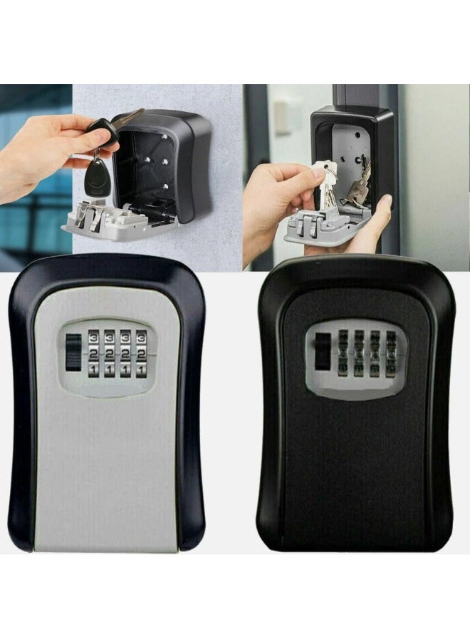 Heavy Duty Indoor And Outdoor 4 Digit Combination Lock Black And Silver Weatherproof Key Storage Lock Box With Shackle Secure Wall Mounted Key Safe Box For Home Office Garage Access - Image 1
