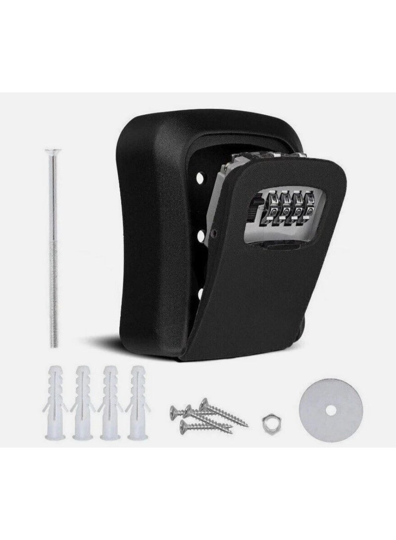 Heavy Duty Indoor And Outdoor 4 Digit Combination Lock Black And Silver Weatherproof Key Storage Lock Box With Shackle Secure Wall Mounted Key Safe Box For Home Office Garage Access - Image 2