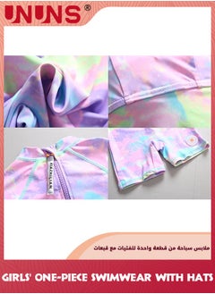 UNUNS One Piece Swimsuit Set For Baby Toddler,Little Kid Girls One-Piece Swimwear With Sun Protection Hat,Zipper Bathing Suit Beach Swimwear,Short Sleeves Guard Swimsuit Swimwear,Pink Unicorn  - Image 3
