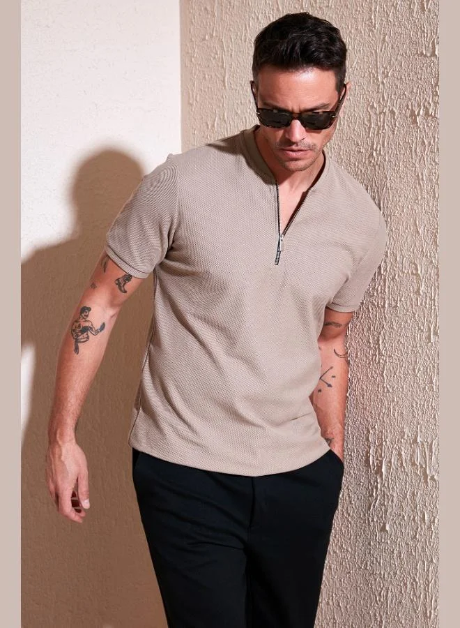 بوراتي تي شيرت رجالي قطن بياقة بسحاب من بوراتي