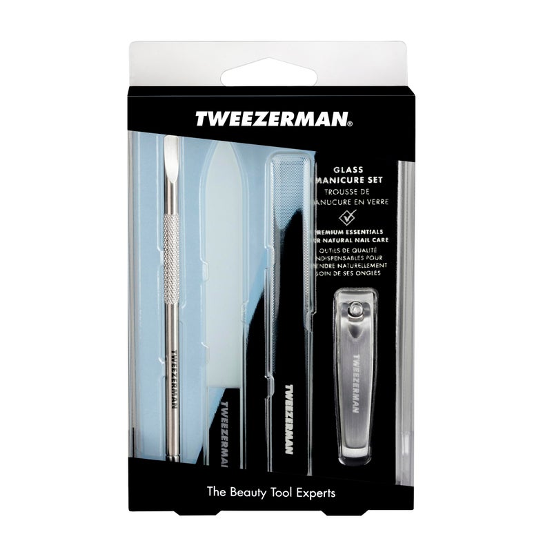 Tweezerman Glass Manicure Set Includes Nail Clipper, Cuticle Pusher, Glass Nail File, and Nail Buffer - Image 5