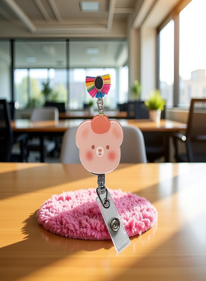 Zhuluck 1Pc Pink Bear Retractable Badge Reel.Cartoon ID Card Clips Acrylic Badge Holder 360 Rotating Name Tag Reel Clip Name Card Holder Decor,Badge Holders,Identification Badges,Office School Supplies - Image 3