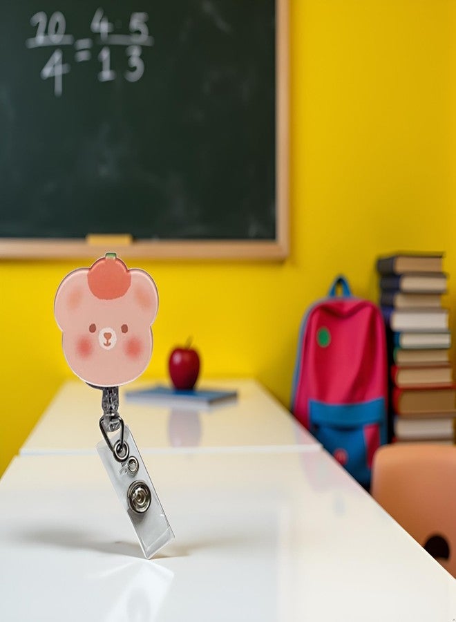 Zhuluck 1Pc Pink Bear Retractable Badge Reel.Cartoon ID Card Clips Acrylic Badge Holder 360 Rotating Name Tag Reel Clip Name Card Holder Decor,Badge Holders,Identification Badges,Office School Supplies - Image 4