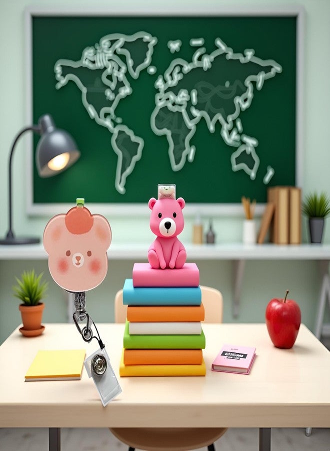 Zhuluck 1Pc Pink Bear Retractable Badge Reel.Cartoon ID Card Clips Acrylic Badge Holder 360 Rotating Name Tag Reel Clip Name Card Holder Decor,Badge Holders,Identification Badges,Office School Supplies - Image 5
