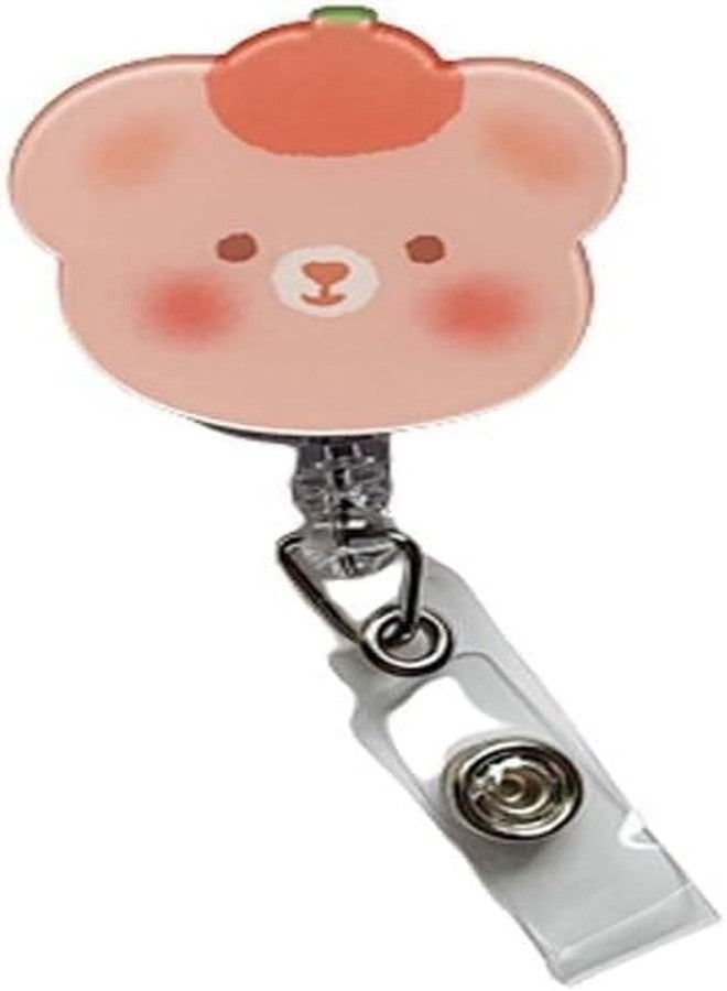 Zhuluck 1Pc Pink Bear Retractable Badge Reel.Cartoon ID Card Clips Acrylic Badge Holder 360 Rotating Name Tag Reel Clip Name Card Holder Decor,Badge Holders,Identification Badges,Office School Supplies - Image 1