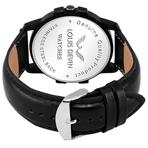 LOUIS DEVIN Leather Analog Boy Watch - Black Dial, Black Strap - Image 3