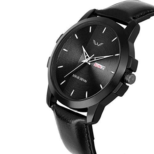 LOUIS DEVIN Leather Analog Boy Watch - Black Dial, Black Strap - Image 2