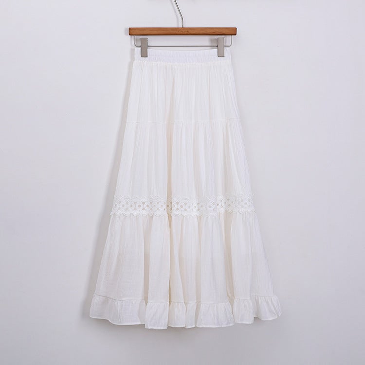 Fei Yuan French Style Design White Lace Stitching Lace Skirt Womens Early Spring New High Waist All-match Skirt White