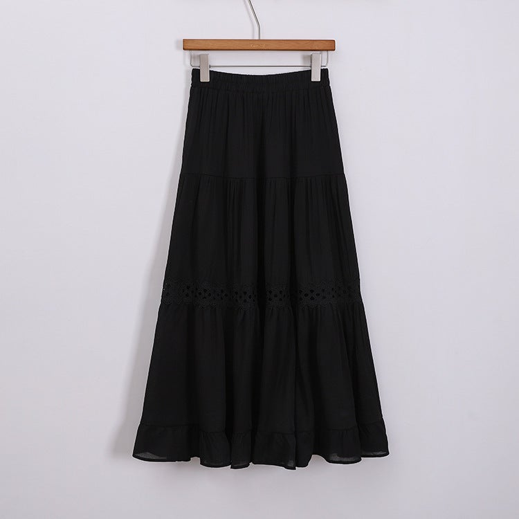 Fei Yuan French Style Design White Lace Stitching Lace Skirt Womens Early Spring New High Waist All-match Skirt White