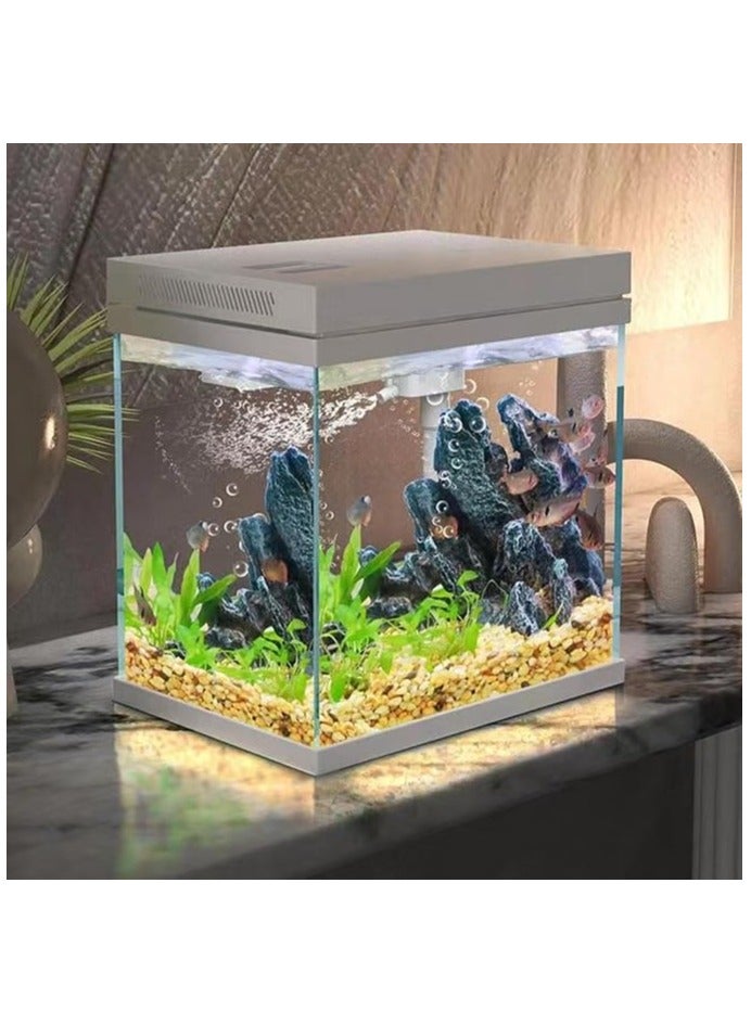 7.5L (2 Gallons) Small Aquarium Fish Tank, Compact Eco Aquarium, Glass Aquarium, Desktop Fish Tank, Tropical Fish Tank With Lighting, Filtration, Waving and Aeration (25 Cm Wide)