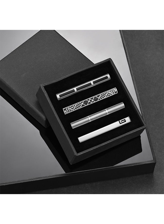 4 Pieces Tie Clips Set for Men Clip Black Silver - Tone Gold Tone Wedding Business with Gift Box - Image 1