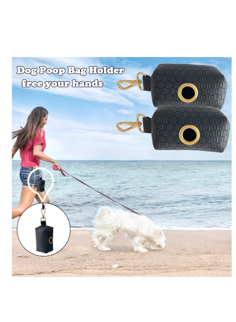 Portable Leather Dog Waste Bag Holder with Leash Attachment, Fits All Dog Leashes, Includes 2 Rolls of Random Color Bags
