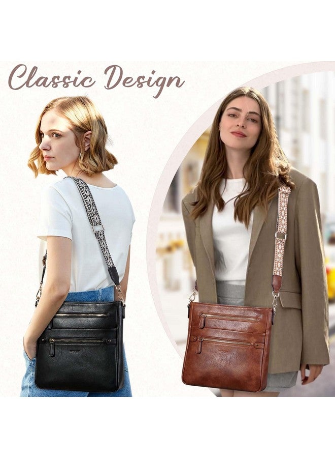 Vaschy Crossbody Bag Purse For Women Fashion Vegan Leather Medium Multipocket Cross Body Messenger Bag Handbag With Guitar Strap Black - Image 5