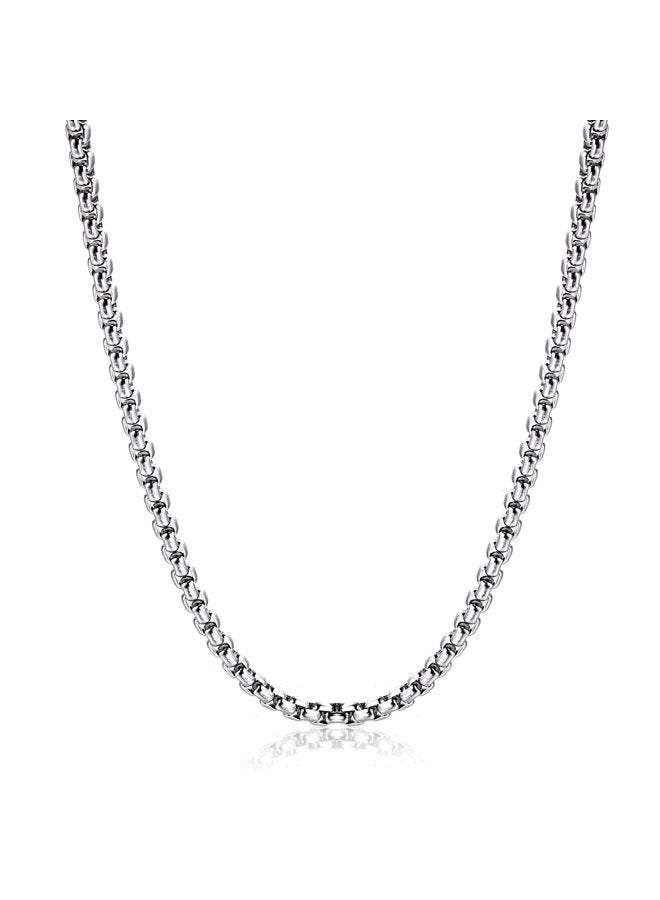 Monily Square Rolo Chain Necklace Stainless Steel Round Box Necklace for Men & Women, 24 Inches, Stainless Steel|Alloy Steel, Agate - Image 1
