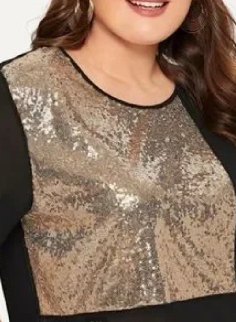 Women black chiffon sequin short sleeves blouse - Image 2