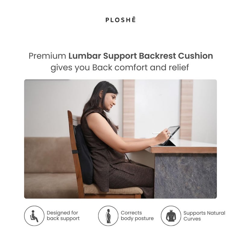 PLOSHE Lumbar Back Support Cushion for Office Chair Car Seat Lower Back Pain Relief Pillow Memory Foam Orthopedic Lumbar Spine Full Backrest Ergonomic Cushion Black 185 x 1575 x 5 inch - Image 3