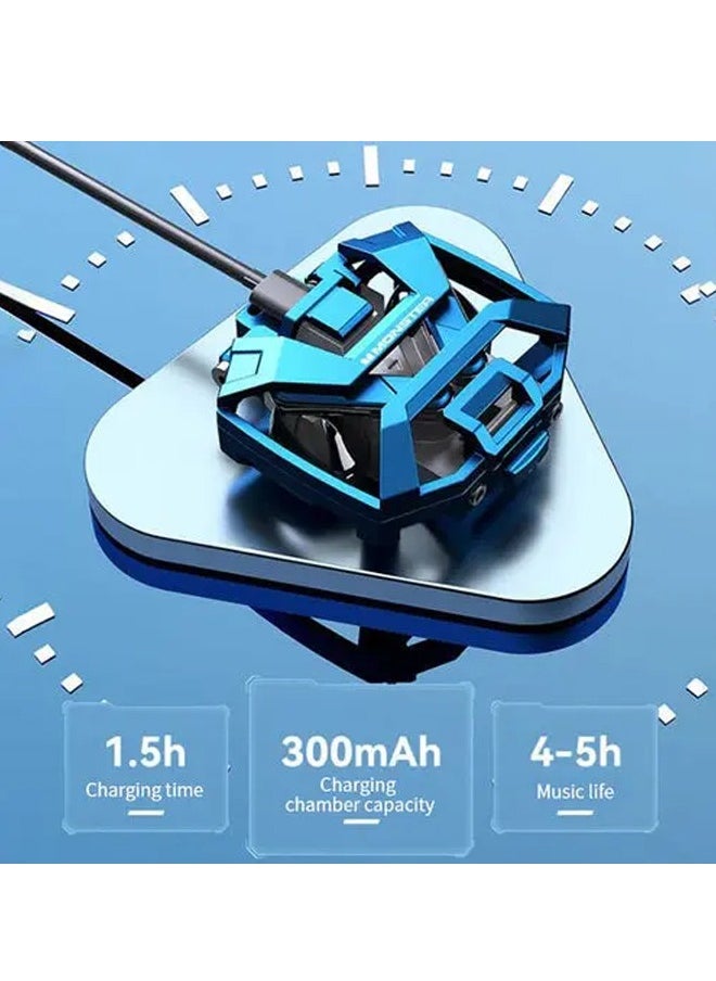 Monster XKT09 Wireless Bluetooth Earbuds Gaming Headphones Deep Bass Low Latency Game Headset with Built-in Microphone Noise Cancelling Blue