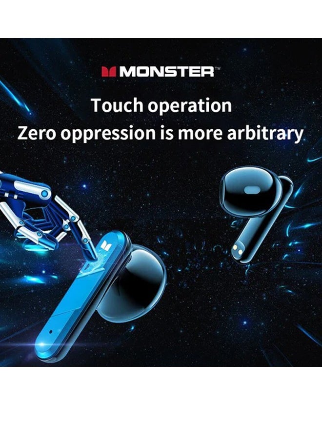 Monster XKT09 Wireless Bluetooth Earbuds Gaming Headphones Deep Bass Low Latency Game Headset with Built-in Microphone Noise Cancelling Blue